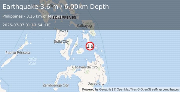 Earthquake LEYTE, PHILIPPINES (3.6 m) (2025-07-07 01:13:54 UTC)