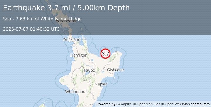 Earthquake OFF E. COAST OF N. ISLAND, N.Z. (3.7 ml) (2025-07-07 01:40:32 UTC)