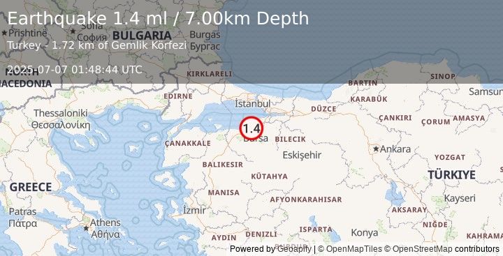 Earthquake WESTERN TURKEY (1.4 ml) (2025-07-07 01:48:44 UTC)