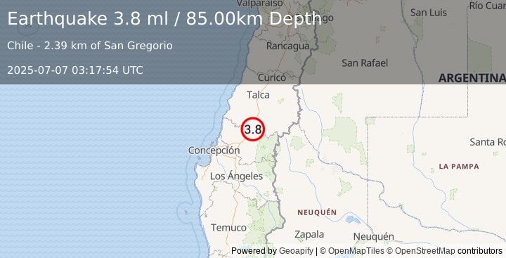 Earthquake BIO-BIO, CHILE (3.8 ml) (2025-07-07 03:17:54 UTC)