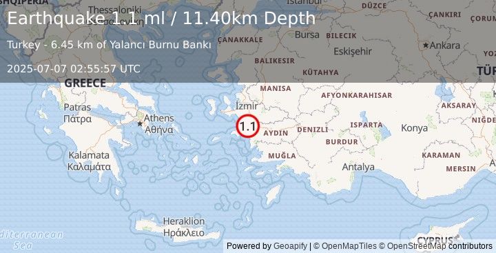Earthquake WESTERN TURKEY (1.1 ml) (2025-07-07 02:55:57 UTC)