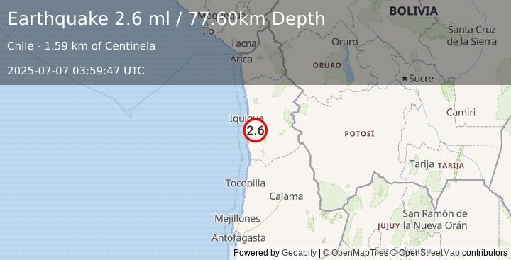 Earthquake TARAPACA, CHILE (2.6 ml) (2025-07-07 03:59:47 UTC)