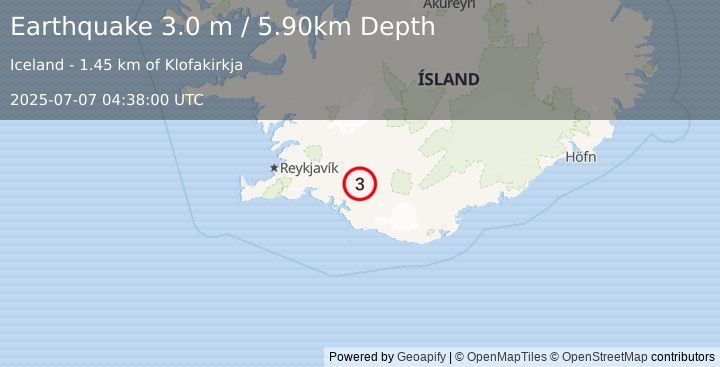 Earthquake ICELAND (3.0 m) (2025-07-07 04:38:00 UTC)