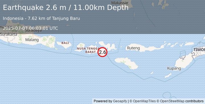 Earthquake SUMBAWA REGION, INDONESIA (2.6 m) (2025-07-07 06:03:01 UTC)