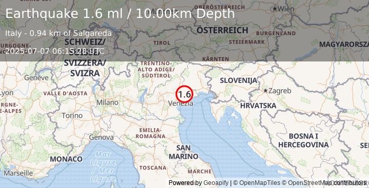 Earthquake NORTHERN ITALY (1.6 ml) (2025-07-07 06:15:28 UTC)
