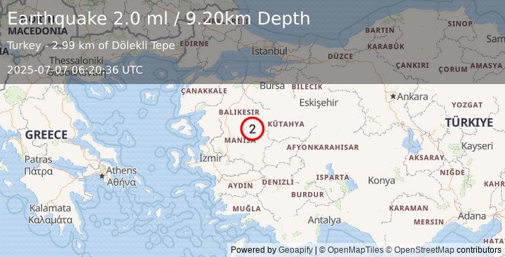 Earthquake WESTERN TURKEY (2.0 ml) (2025-07-07 06:20:36 UTC)