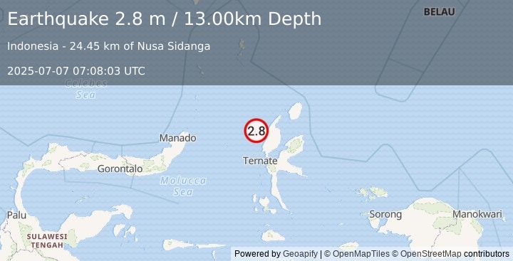 Earthquake HALMAHERA, INDONESIA (2.8 m) (2025-07-07 07:08:03 UTC)