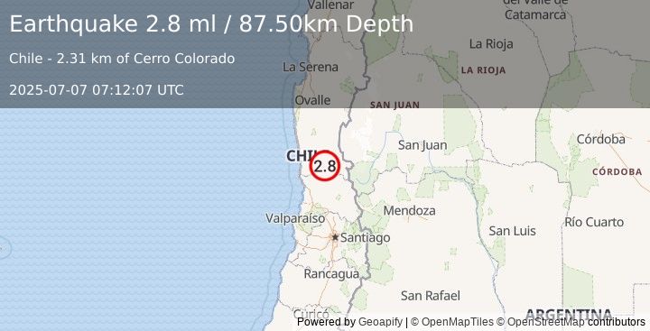 Earthquake COQUIMBO, CHILE (2.8 ml) (2025-07-07 07:12:07 UTC)