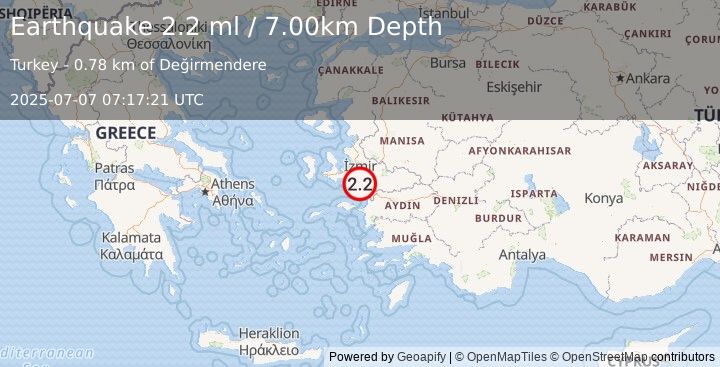Earthquake WESTERN TURKEY (2.2 ml) (2025-07-07 07:17:21 UTC)