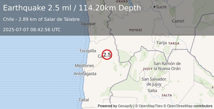 Earthquake ANTOFAGASTA, CHILE (2.5 ml) (2025-07-07 08:42:56 UTC)