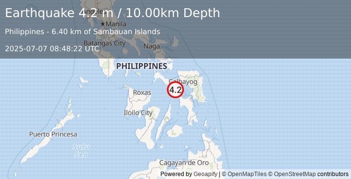Earthquake LEYTE, PHILIPPINES (4.2 m) (2025-07-07 08:48:22 UTC)