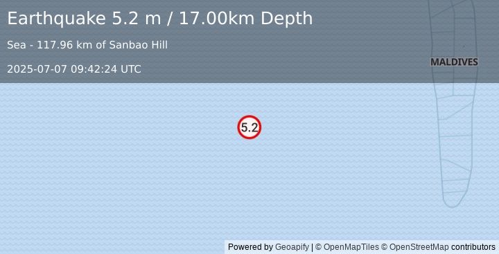 Earthquake CARLSBERG RIDGE (5.2 m) (2025-07-07 09:42:22 UTC)