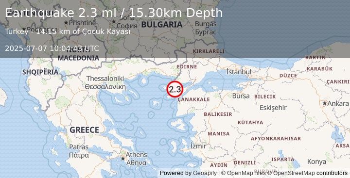 Earthquake WESTERN TURKEY (2.3 ml) (2025-07-07 10:04:43 UTC)