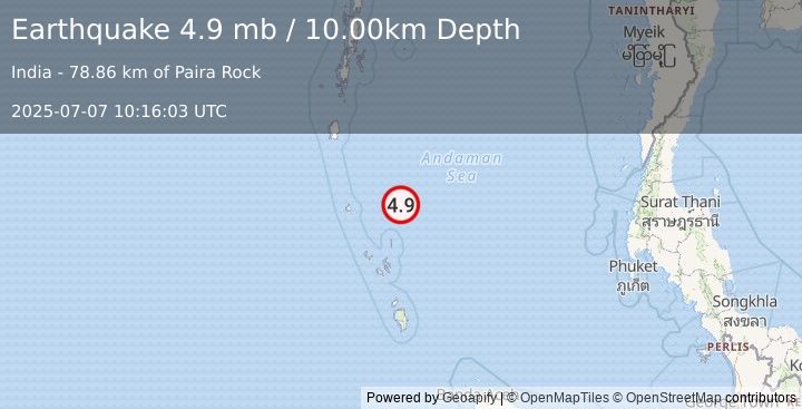 Earthquake NICOBAR ISLANDS, INDIA REGION (4.9 mb) (2025-07-07 10:16:03 UTC)