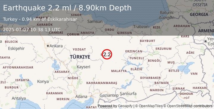 Earthquake CENTRAL TURKEY (2.2 ml) (2025-07-07 10:38:13 UTC)