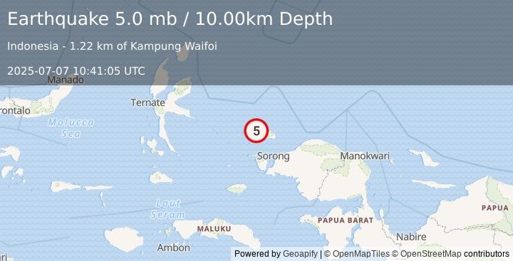 Earthquake PAPUA REGION, INDONESIA (4.8 mb) (2025-07-07 10:41:07 UTC)