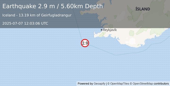 Earthquake ICELAND REGION (2.9 m) (2025-07-07 12:03:06 UTC)