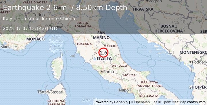 Earthquake CENTRAL ITALY (2.6 ml) (2025-07-07 12:14:01 UTC)