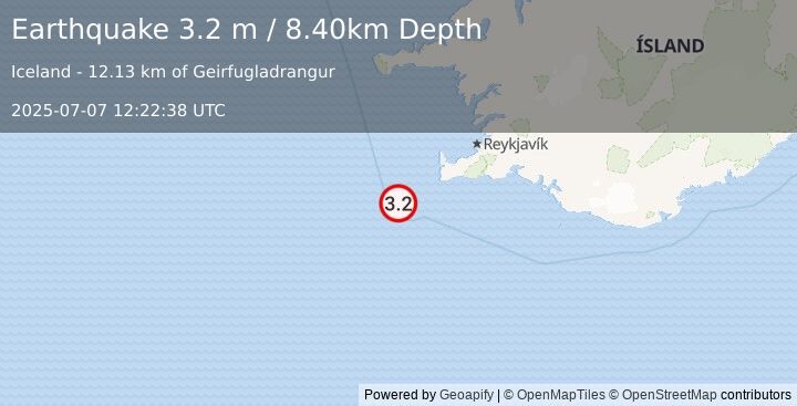 Earthquake ICELAND REGION (3.2 m) (2025-07-07 12:22:38 UTC)