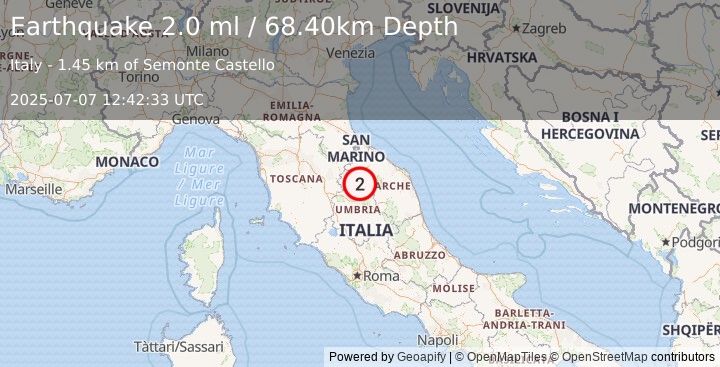 Earthquake CENTRAL ITALY (2.0 ml) (2025-07-07 12:42:33 UTC)