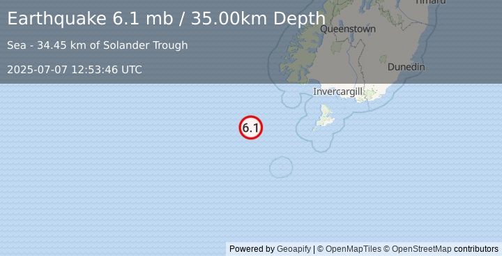 Earthquake OFF W. COAST OF S. ISLAND, N.Z. (6.3 mw) (2025-07-07 12:53:42 UTC)