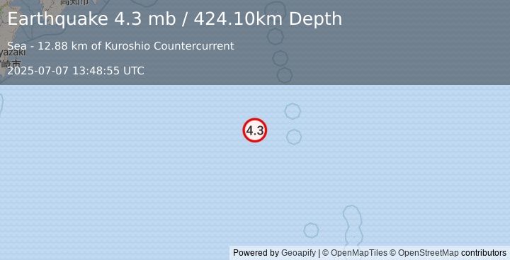 Earthquake IZU ISLANDS, JAPAN REGION (4.3 mb) (2025-07-07 13:48:55 UTC)