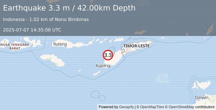 Earthquake TIMOR REGION, INDONESIA (3.3 m) (2025-07-07 14:35:08 UTC)
