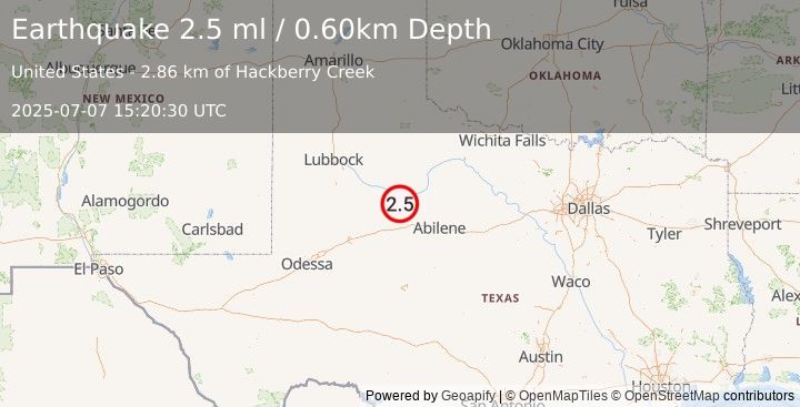 Earthquake WESTERN TEXAS (2.5 ml) (2025-07-07 15:20:30 UTC)