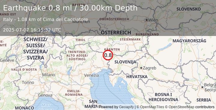 Earthquake NORTHERN ITALY (0.8 ml) (2025-07-07 16:15:32 UTC)