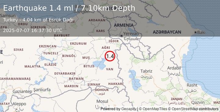 Earthquake EASTERN TURKEY (1.4 ml) (2025-07-07 16:37:30 UTC)
