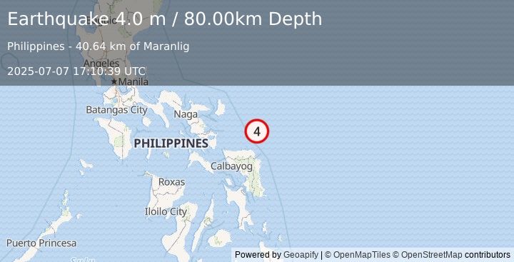 Earthquake PHILIPPINE ISLANDS REGION (4.0 m) (2025-07-07 17:10:39 UTC)