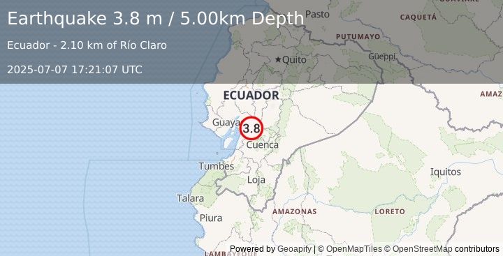 Earthquake NEAR COAST OF ECUADOR (3.9 m) (2025-07-07 17:20:59 UTC)