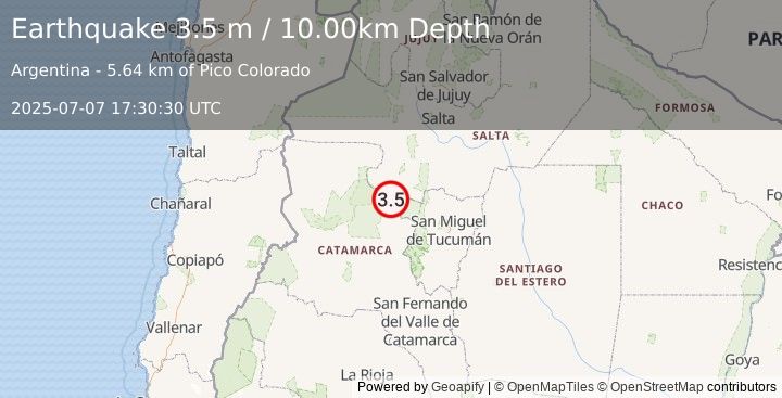 Earthquake SALTA, ARGENTINA (3.5 m) (2025-07-07 17:30:30 UTC)
