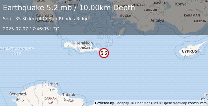 Earthquake CRETE, GREECE (5.0 mb) (2025-07-07 17:46:06 UTC)