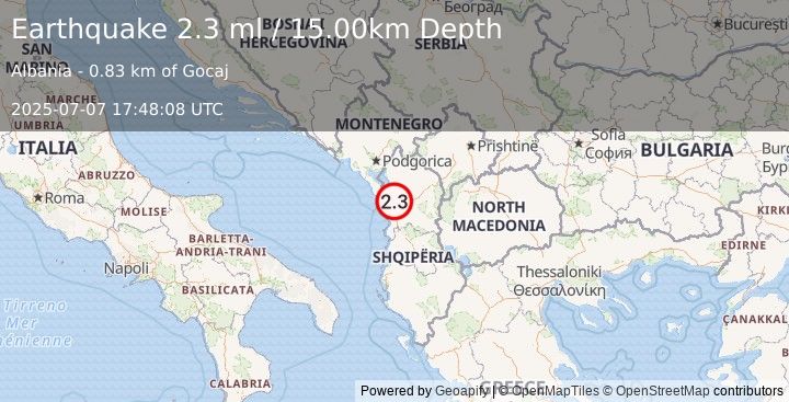 Earthquake ALBANIA (2.3 ml) (2025-07-07 17:48:08 UTC)