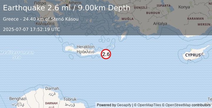 Earthquake CRETE, GREECE (2.6 ml) (2025-07-07 17:52:19 UTC)