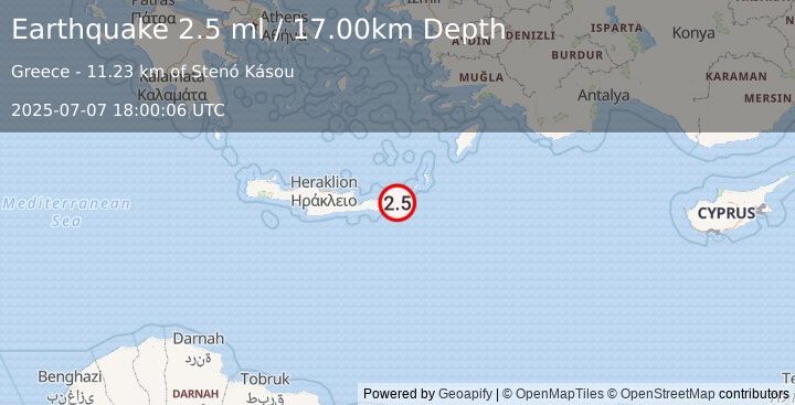 Earthquake CRETE, GREECE (2.5 ml) (2025-07-07 18:00:06 UTC)