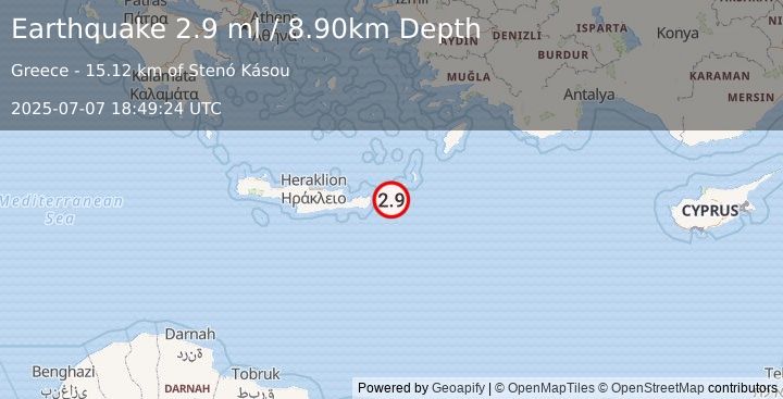 Earthquake CRETE, GREECE (2.9 ml) (2025-07-07 18:49:24 UTC)