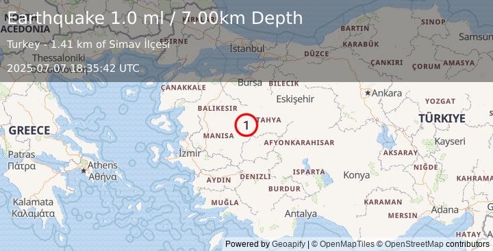Earthquake WESTERN TURKEY (1.0 ml) (2025-07-07 18:35:42 UTC)