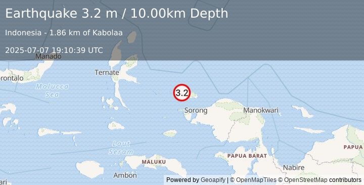 Earthquake PAPUA REGION, INDONESIA (3.2 m) (2025-07-07 19:10:39 UTC)