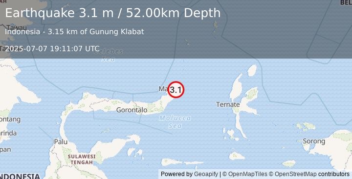 Earthquake MOLUCCA SEA (3.1 m) (2025-07-07 19:11:07 UTC)