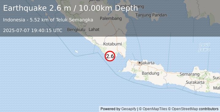 Earthquake SOUTHERN SUMATRA, INDONESIA (2.6 m) (2025-07-07 19:40:15 UTC)