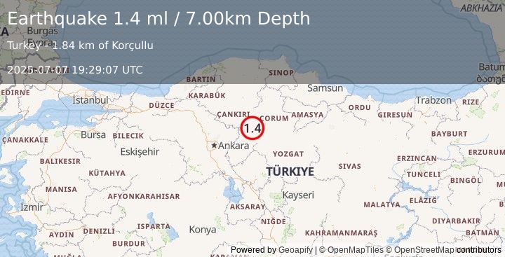 Earthquake CENTRAL TURKEY (1.4 ml) (2025-07-07 19:29:07 UTC)