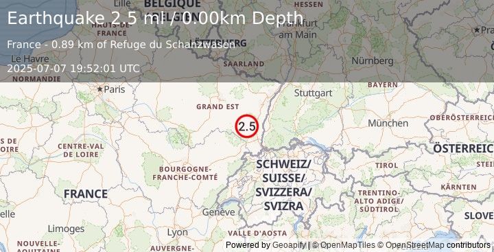 Earthquake FRANCE-GERMANY BORDER REGION (2.5 ml) (2025-07-07 19:52:01 UTC)