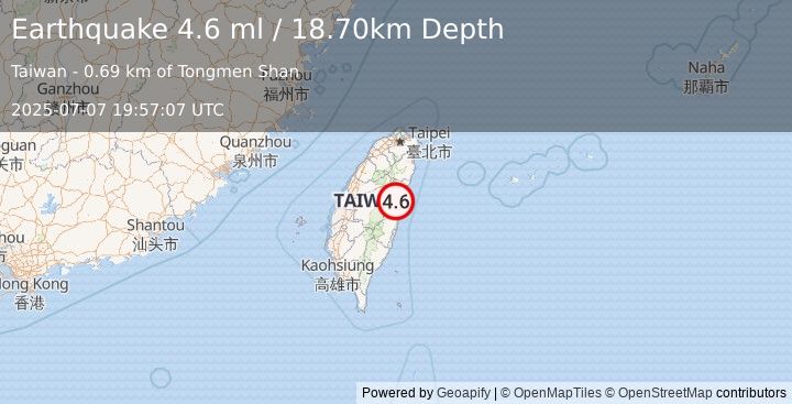 Earthquake TAIWAN (4.4 mw) (2025-07-07 19:57:06 UTC)