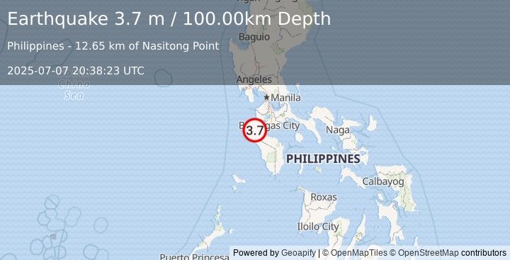 Earthquake MINDORO, PHILIPPINES (3.7 m) (2025-07-07 20:38:23 UTC)