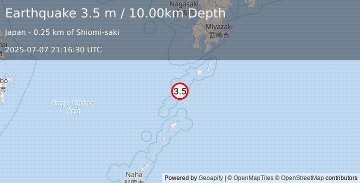 Earthquake RYUKYU ISLANDS, JAPAN (3.5 m) (2025-07-07 21:16:30 UTC)