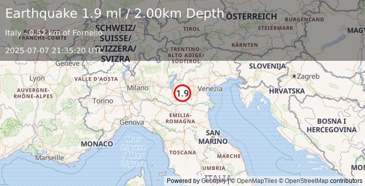 Earthquake NORTHERN ITALY (1.9 ml) (2025-07-07 21:35:20 UTC)