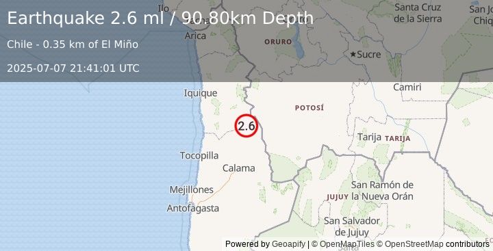 Earthquake ANTOFAGASTA, CHILE (2.6 ml) (2025-07-07 21:41:01 UTC)