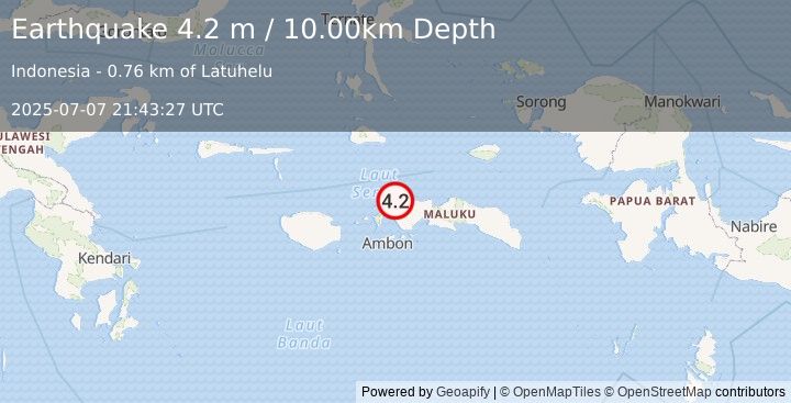 Earthquake CERAM SEA, INDONESIA (4.2 m) (2025-07-07 21:43:27 UTC)